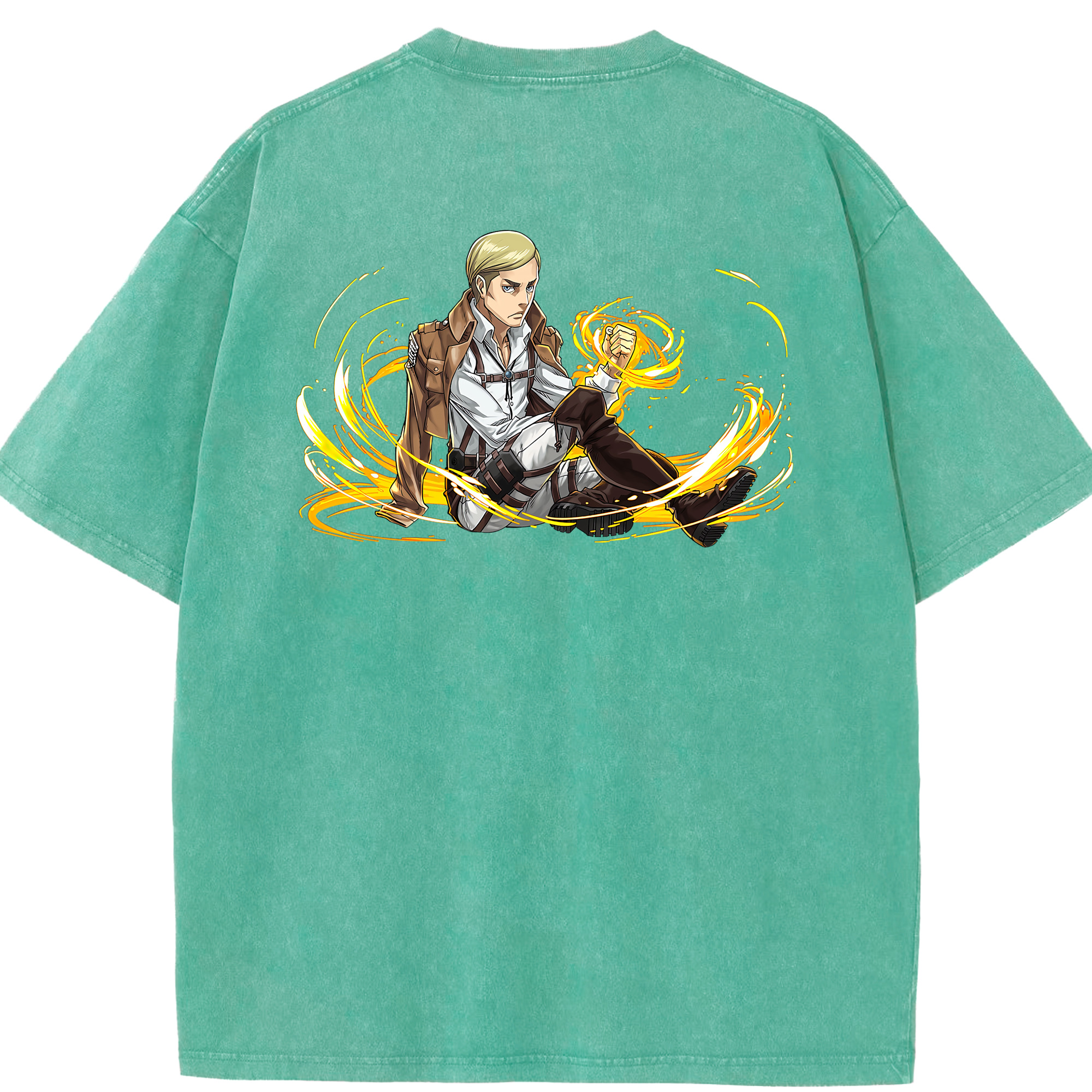 （画像用） 進撃の巨人 エルヴィン・スミス Attack on Titan Erwin Smith 綿100% ヴィンテージ風 半袖Tシャツ（背面プリント）